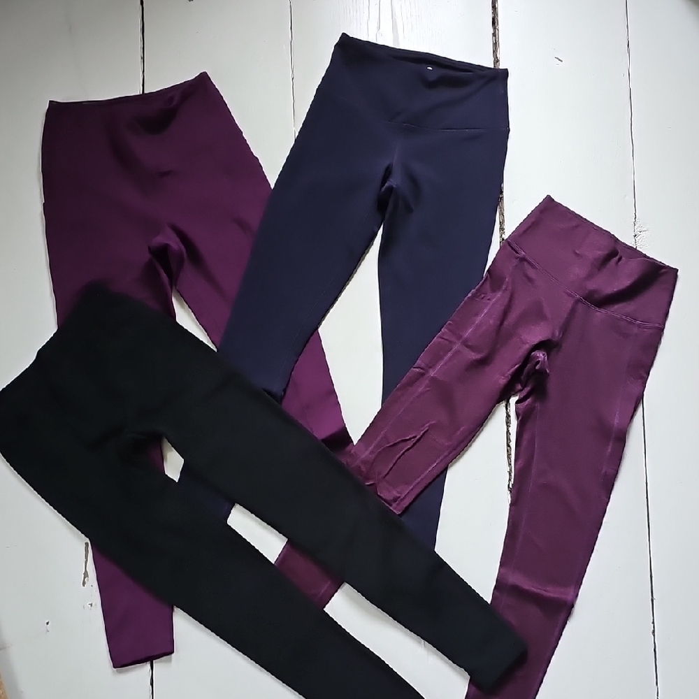 Womens Fleece Leggings Bundle - Black, Purple, and Navy
